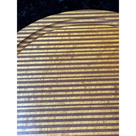 Vintage Verpaco Bethel Vermont Striped Wood Oval Cutting Board With Juice Groove - Picture 5 of 8